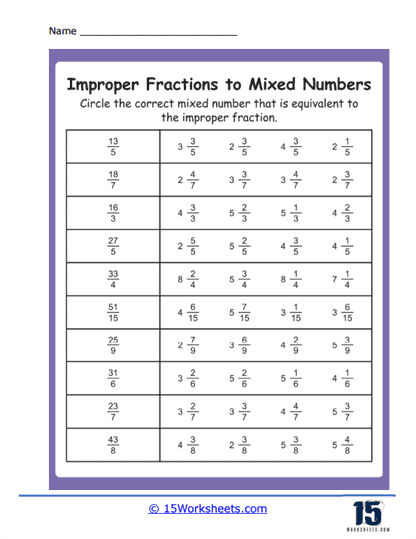 Improper Fractions to Mixed Numbers Worksheets - 15 Worksheets Library