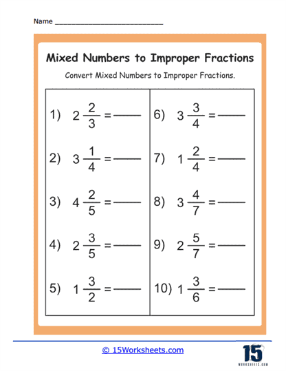 mixed to improper worksheet