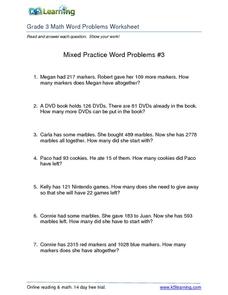 Mixed Practice Word Problems #3 Worksheet for 2nd - 4th Grade ...