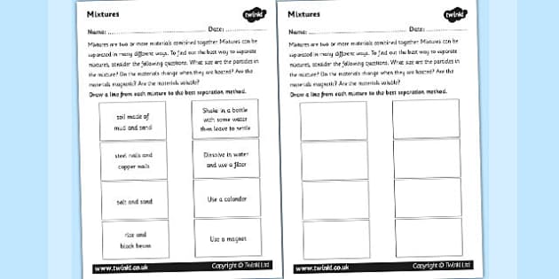 Mixtures Worksheet (teacher made) - Twinkl