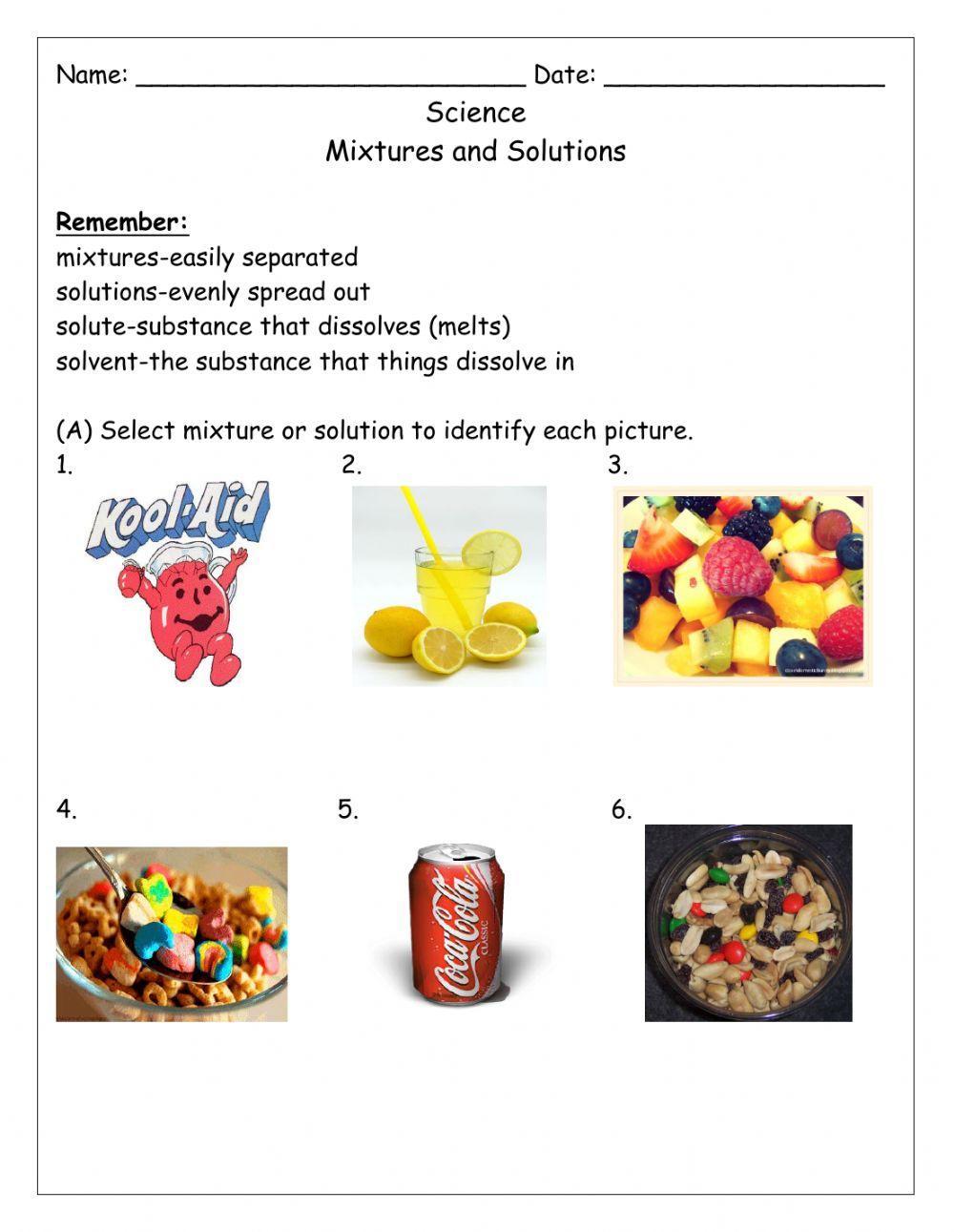 Mixtures and Solution worksheet | Live Worksheets - Worksheets Library