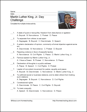8 Printout Activities for Martin Luther King Day
