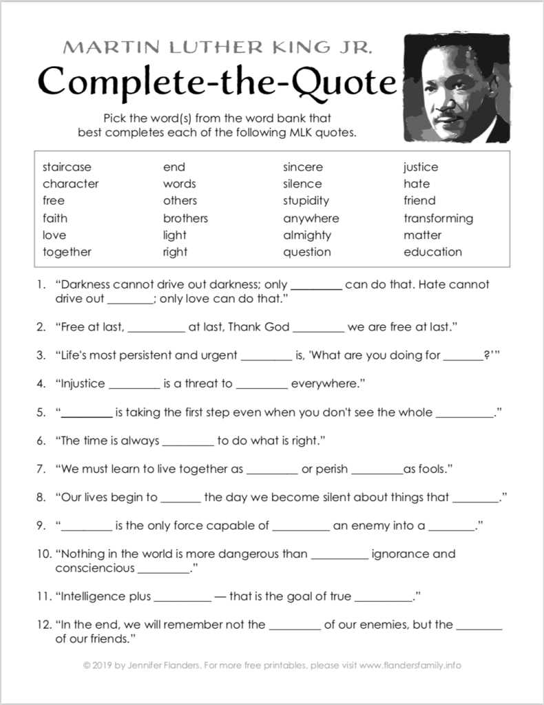 I Have a Dream! (Free Printables for MLK Day) - Flanders Family ...