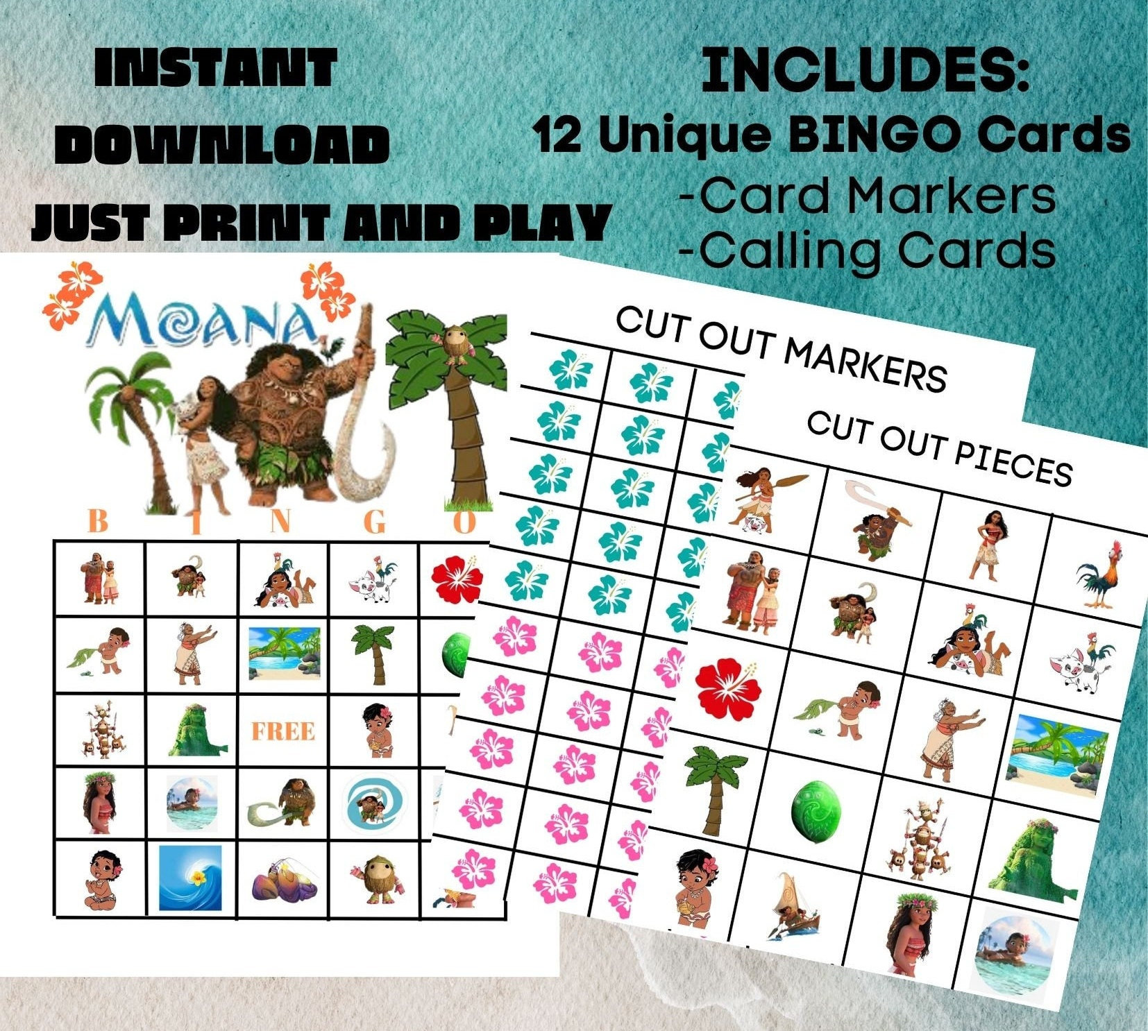 moana printable bingo cards