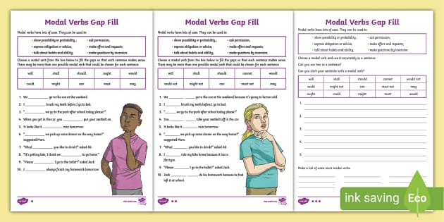 Modal Auxiliary Verbs Worksheets | Modals Exercises - Twinkl