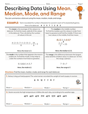 Describing Data Using Mean, Median, Mode, and Range | Worksheet ...