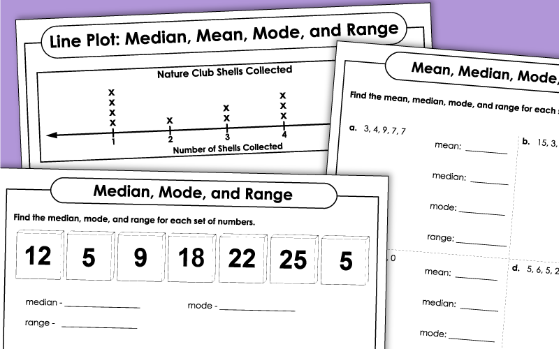 Mean (Average), Median, Mode, and Range Worksheets