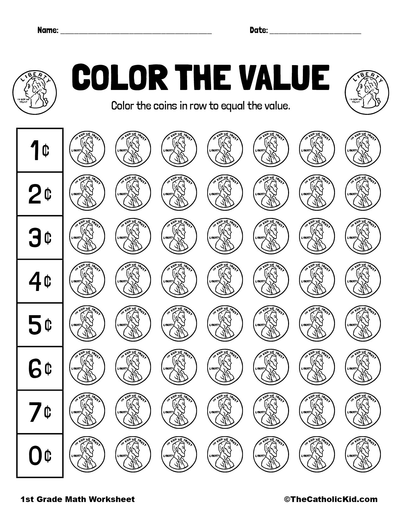 1st Grade Money Worksheet - TheCatholicKid.com