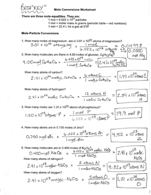 Mole Conversion Worksheet Answers - CHEM 227 - TAMU - Studocu