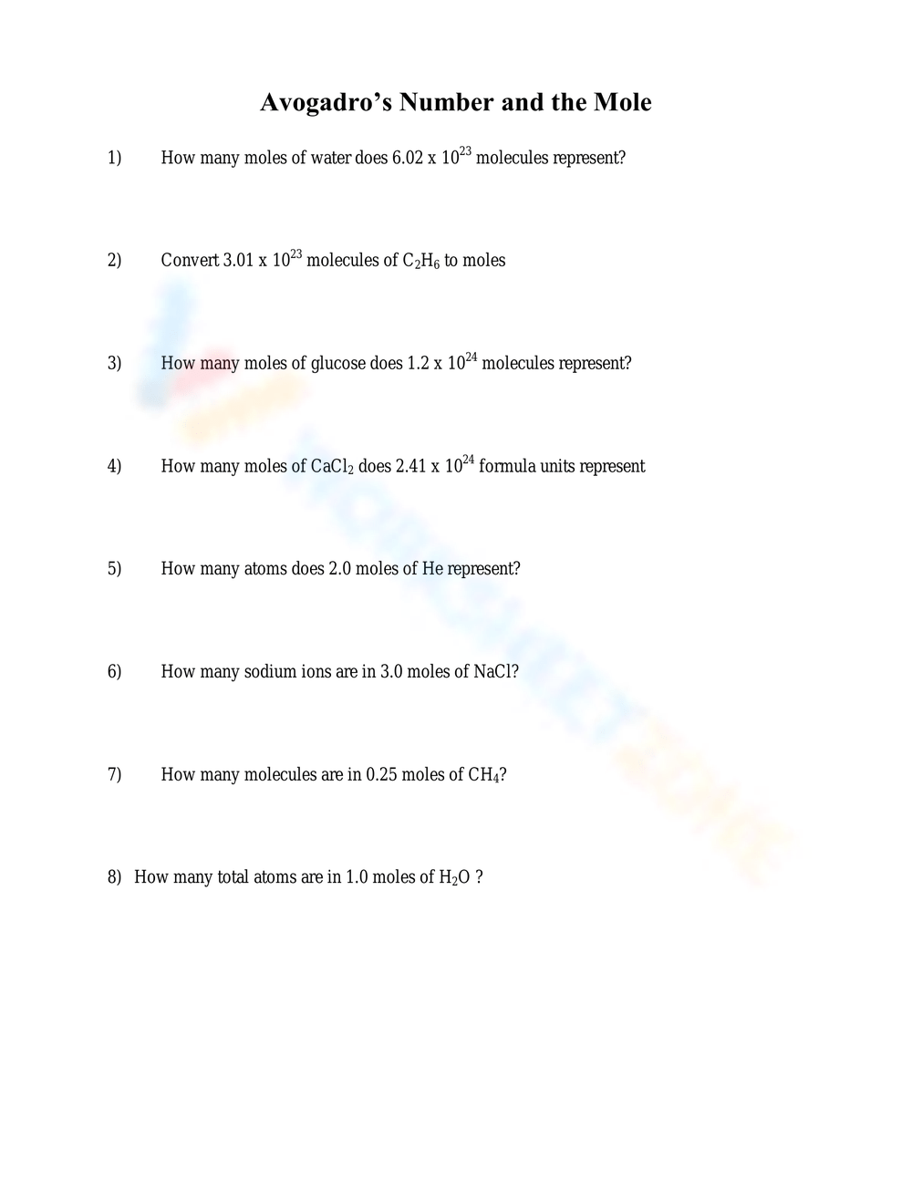 Free Printable Molar Mass Worksheet Answers for Students Worksheets