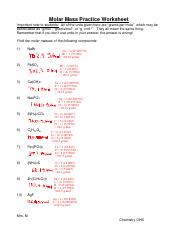 molar mass worksheet answers with work