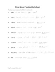 molar mass worksheet answers