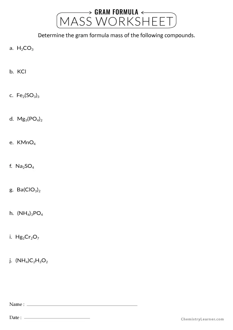 molar mass worksheet answers