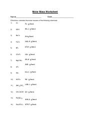 molar mass worksheet answers