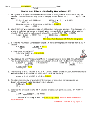 molarity worksheet answers Doc Template | pdfFiller