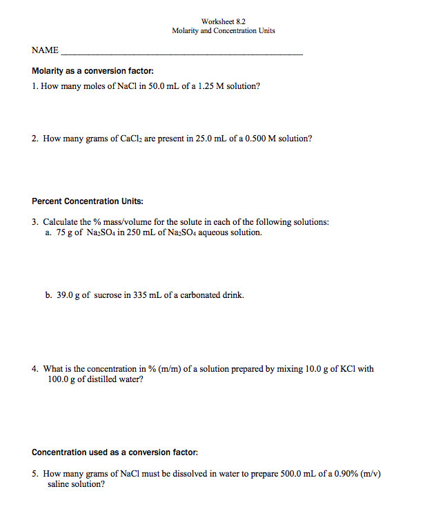 Molarity Practice Worksheet online exercise for  