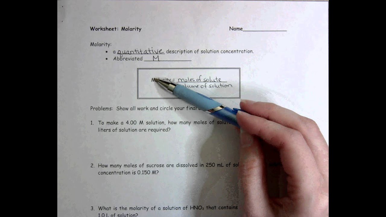 Worksheet Molarity