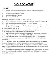 WORKSHEET BASED ON CHAPTER MOLE CONCEPT | Exercises Chemistry ...