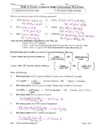 mole conversion worksheet with answers