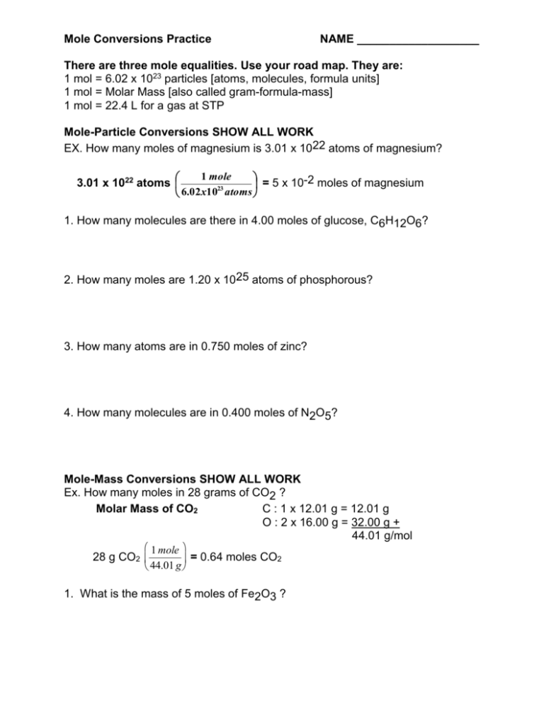 Molar Mass Conversion Worksheet With A Key