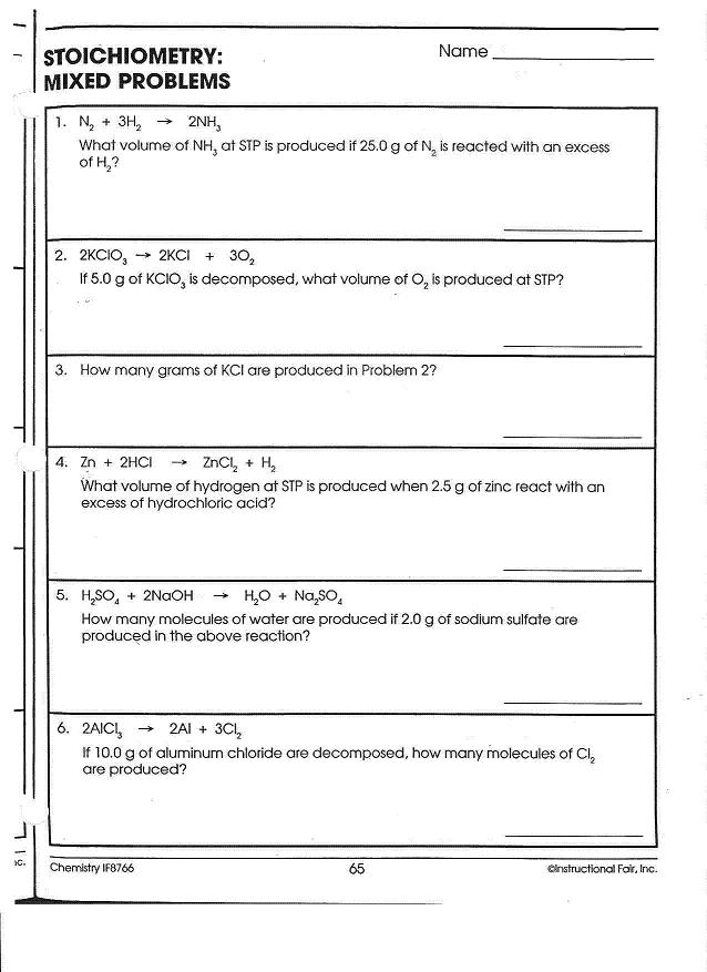 A. Chem Worksheets Chapter 10 Limiting Reactants and MIxed Mole ...