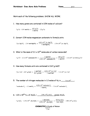 Fillable Online Worksheet: Even More Mole Problems Fax Email Print ...