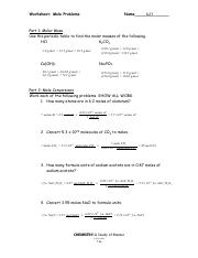 MOLE PROBLEMS ANSWERS - Worksheet: Mole Problems Name KEY Part 1 ...