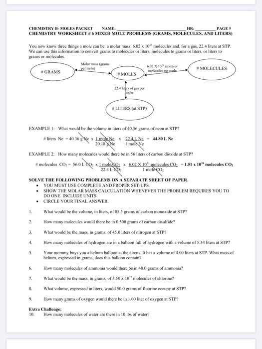 mole problems worksheet