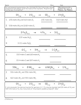 mole to mole stoichiometry worksheet