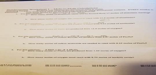 mole to mole stoichiometry worksheet