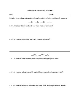 Mole to mole worksheet | TPT