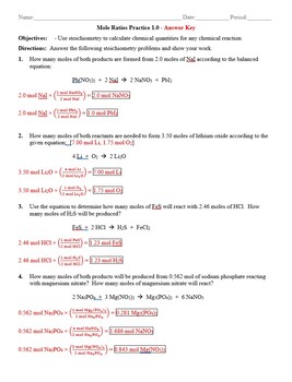 mole to mole stoichiometry worksheet