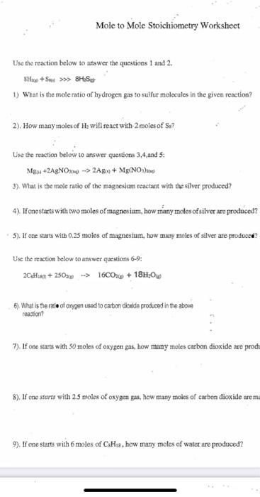 mole worksheet with answers