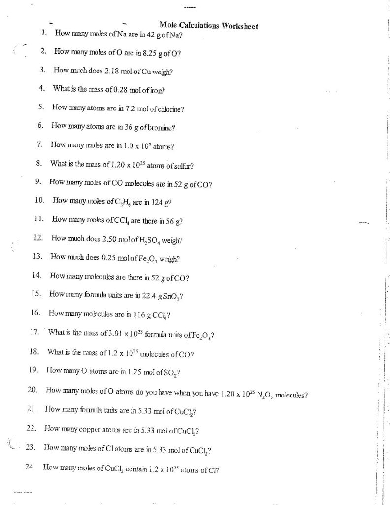 mole worksheet with answers