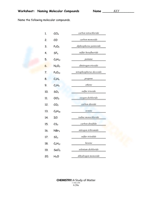Free Printable Naming Molecular Compounds Worksheets