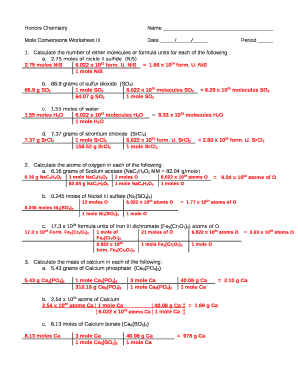molecular mass and mole calculations worksheet answers