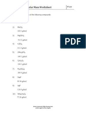 Molar Mass Worksheet: 133.8 G/mol | PDF