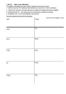 WS 3.5 More Lewis Structures Worksheet for 10th - 12th Grade ...