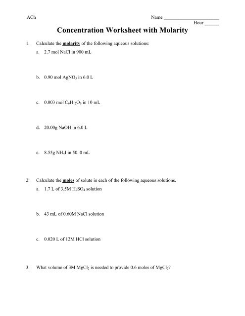 moles to mass worksheet