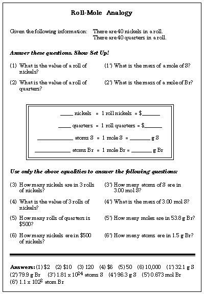 moles worksheet