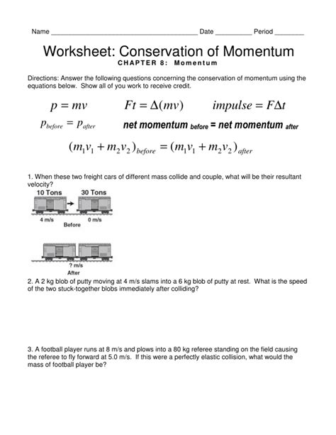 momentum conservation worksheet with answers