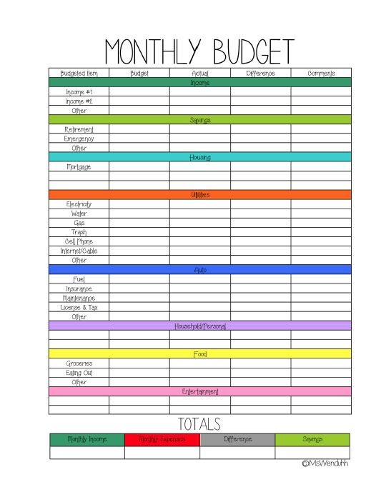 money advice service printable budget planner