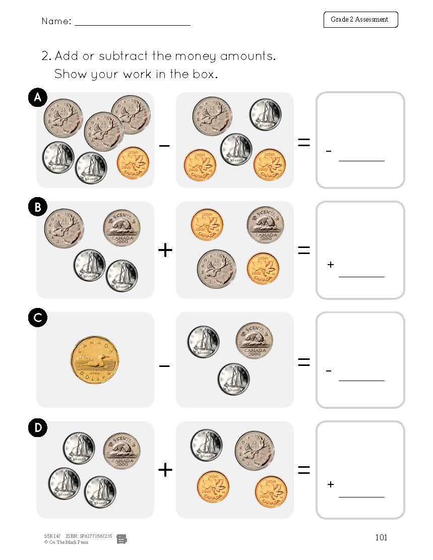 Canadian Money Grade 2 Assessment Worksheets Library