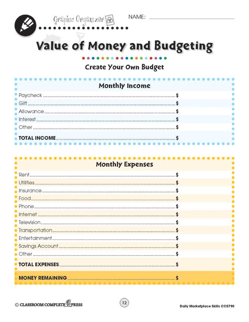 Daily marketplace skills create your own budget worksheet