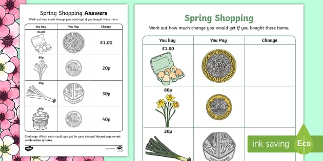 money change worksheet