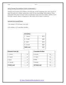 Money Conversion Worksheets