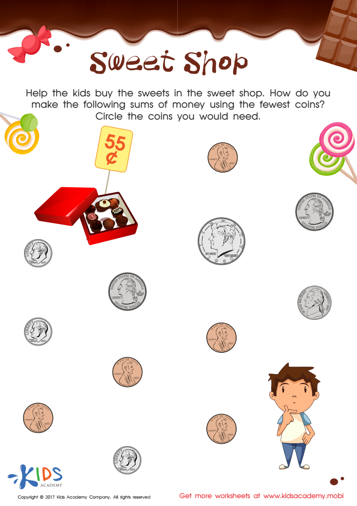 Sweet Shop - Counting Coins Worksheet: Downloadable PDF for Kids