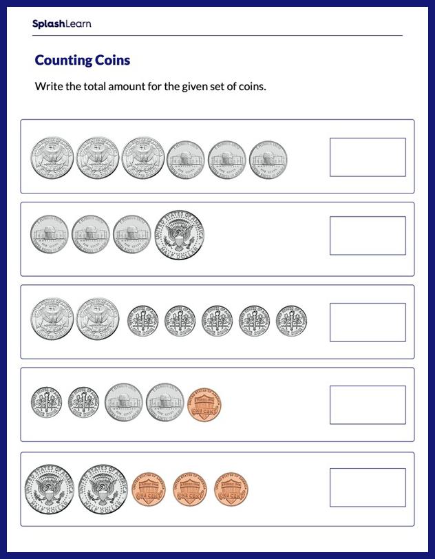 Guess the Amount Using Different Types of Coins - Math Worksheets ...