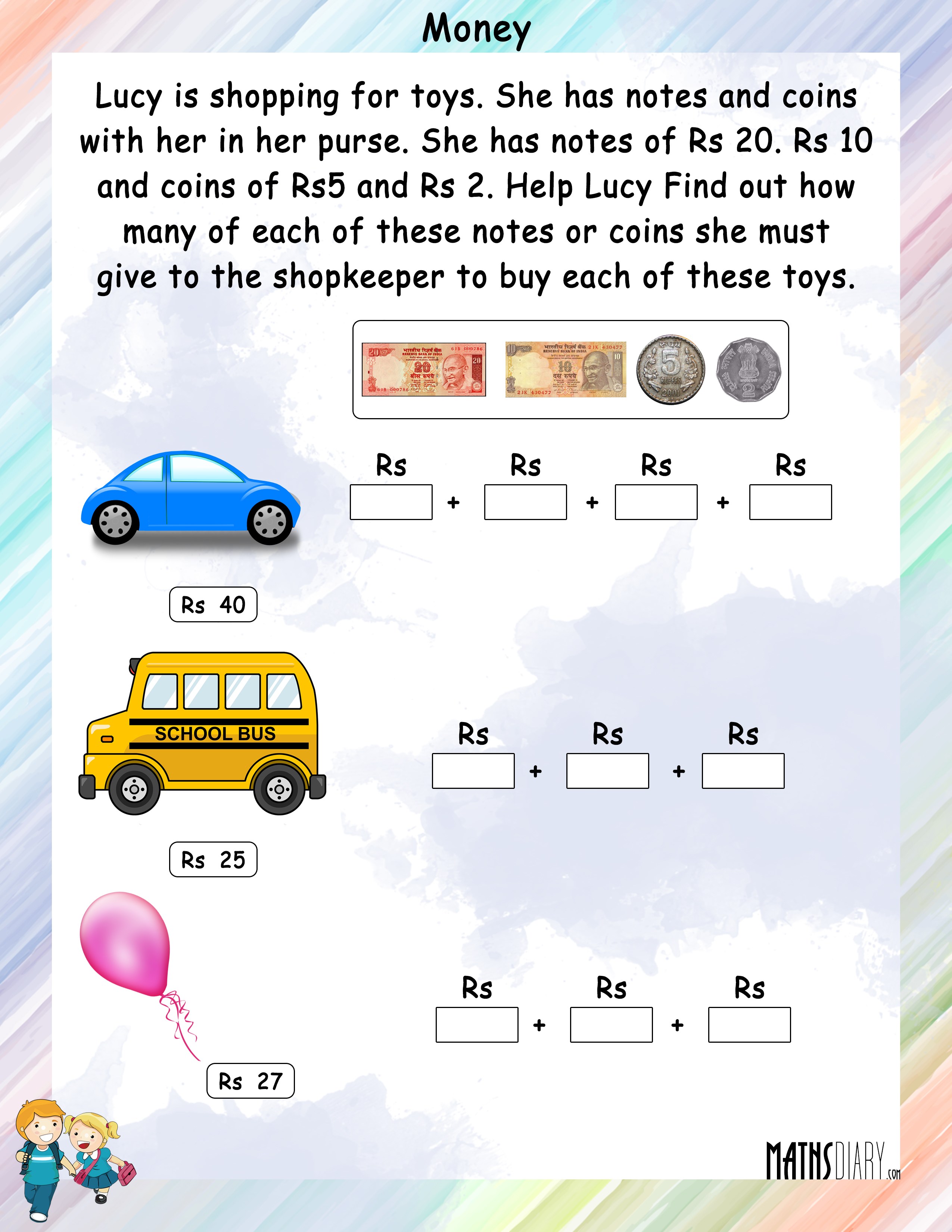 Money - Math Worksheets - MathsDiary.com