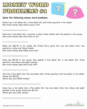 Money Word Problems #1 | Worksheet 